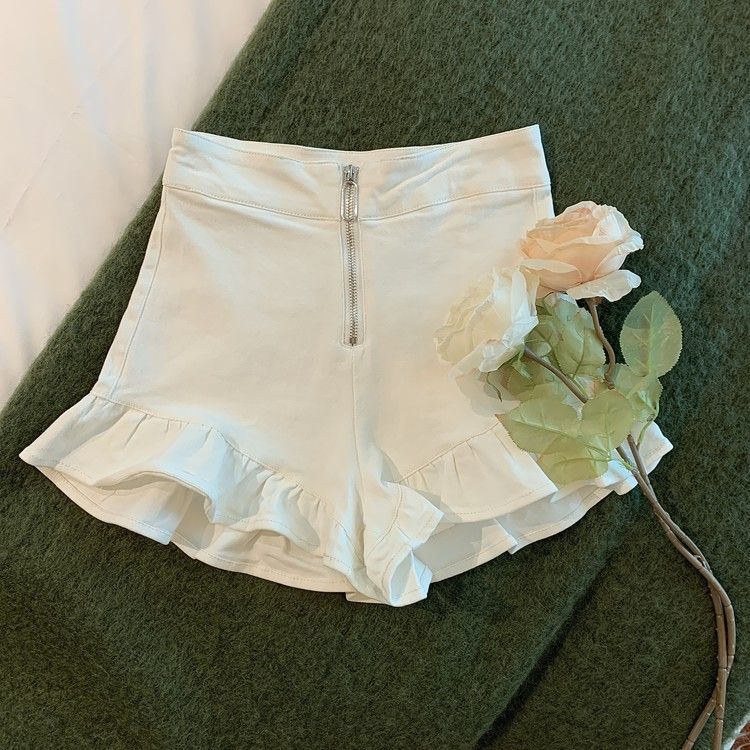 Design Sense Black Ruffled Casual Shorts Women's 2024 Summer New High Waist Slim-fit Slimming Age-reducing Pants Korean