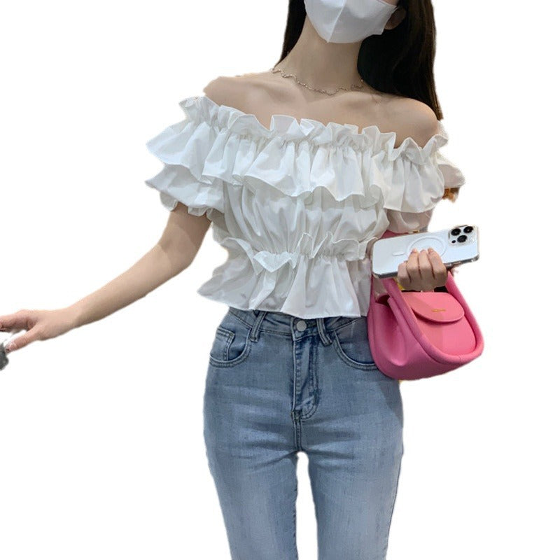 French Ruffled One-Shoulder Short-Sleeved Shirt for Women, Summer Design, Niche Short Style, Unique and Chic Hot Girl Top