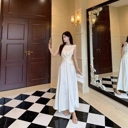 Xtdm605 French Elegant Elegant Asymmetrical Lace-Up Satin Top Large Hem Skirt Suit 2025 New Style