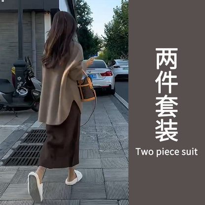 Women's Early Spring Dress A Set of Gentle Milk Lovely Chic Unique Slight Fat Slimming Age-reducing Dress Two-piece Suit