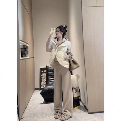 2024 autumn and winter fleece-lined sports leisure suit zipper hooded vests wide leg casual pants Joker slim casual
