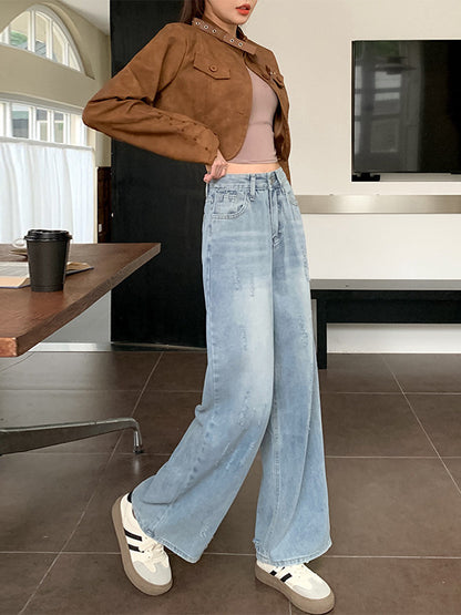 American Style Retro Wide Leg Jeans Women's 2024 Autumn New Design Sense Loose Slimming Vertical Straight Pants