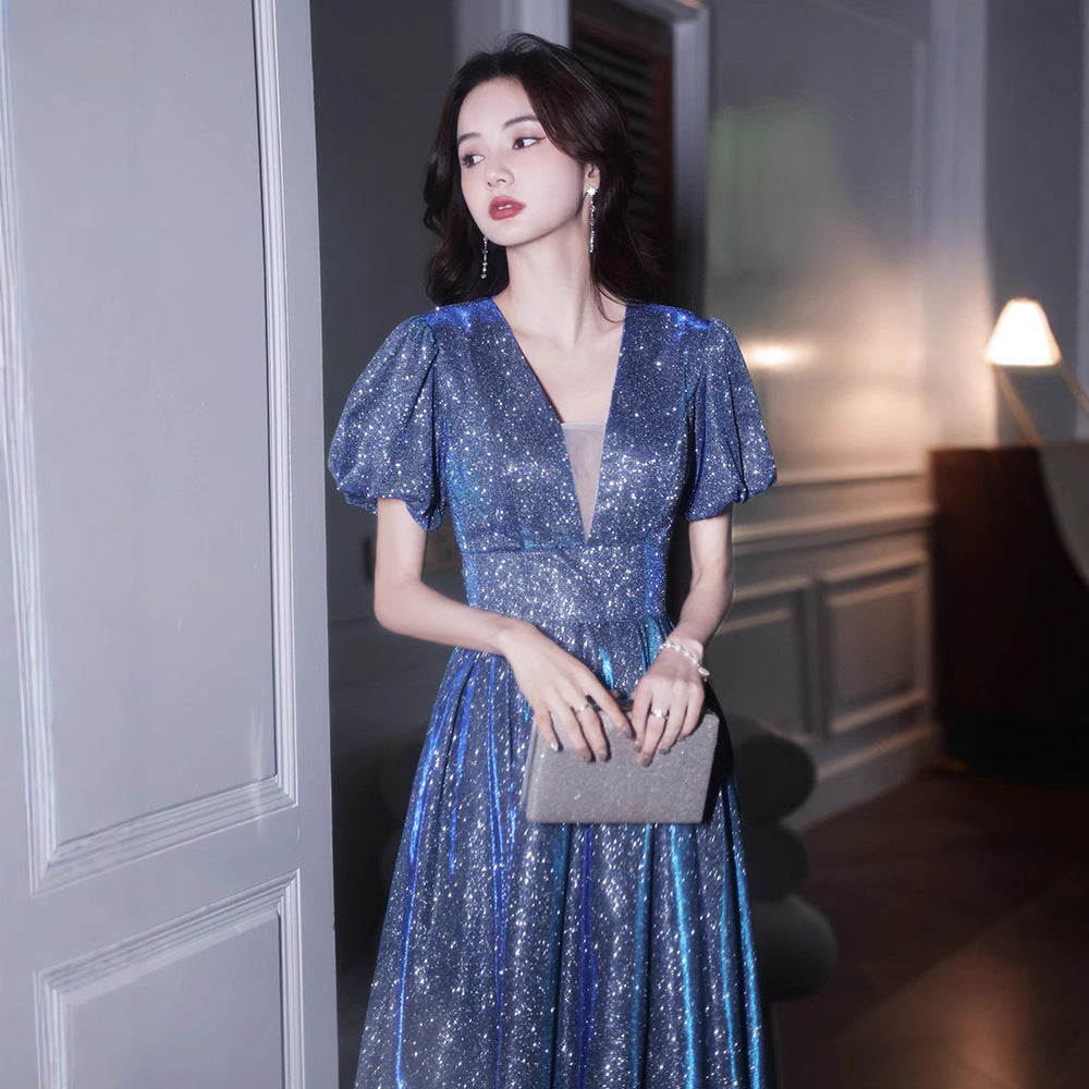 Star Evening Dress Dress Women's Banquet Elegant Princess Light Luxury Niche Toast Dress Engagement Amazing Host Autumn
