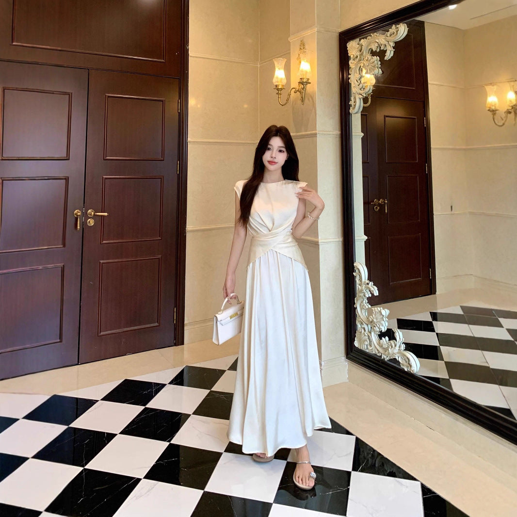 Xtdm605 French Elegant Elegant Asymmetrical Lace-Up Satin Top Large Hem Skirt Suit 2025 New Style