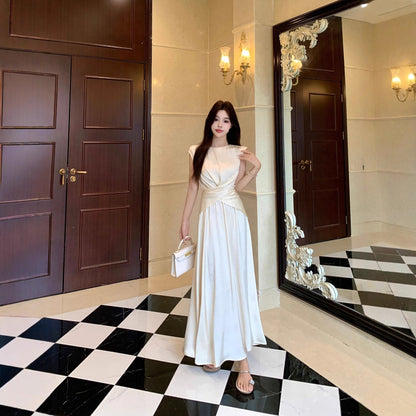Xtdm605 French Elegant Elegant Asymmetrical Lace-Up Satin Top Large Hem Skirt Suit 2025 New Style
