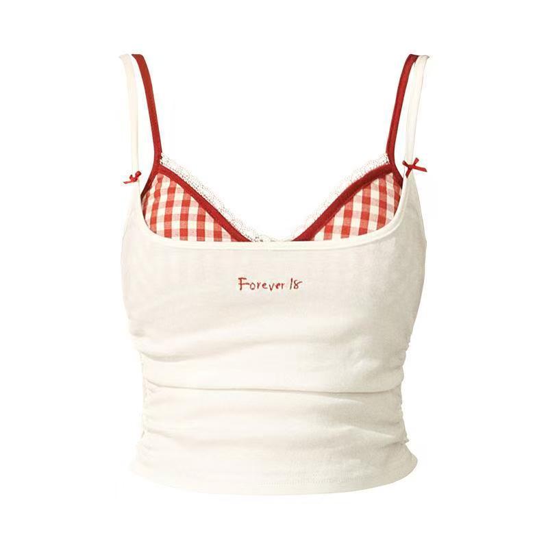 Spring and Summer Lace Plaid Corset Camisole Women's Inner 2025 Pure Desire New White Slim-fit Top with Chest Pad