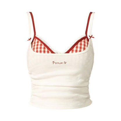 Spring and Summer Lace Plaid Corset Camisole Women's Inner 2025 Pure Desire New White Slim-fit Top with Chest Pad