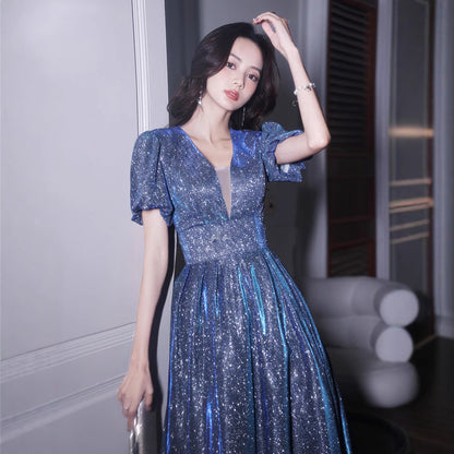 Star Evening Dress Dress Women's Banquet Elegant Princess Light Luxury Niche Toast Dress Engagement Amazing Host Autumn