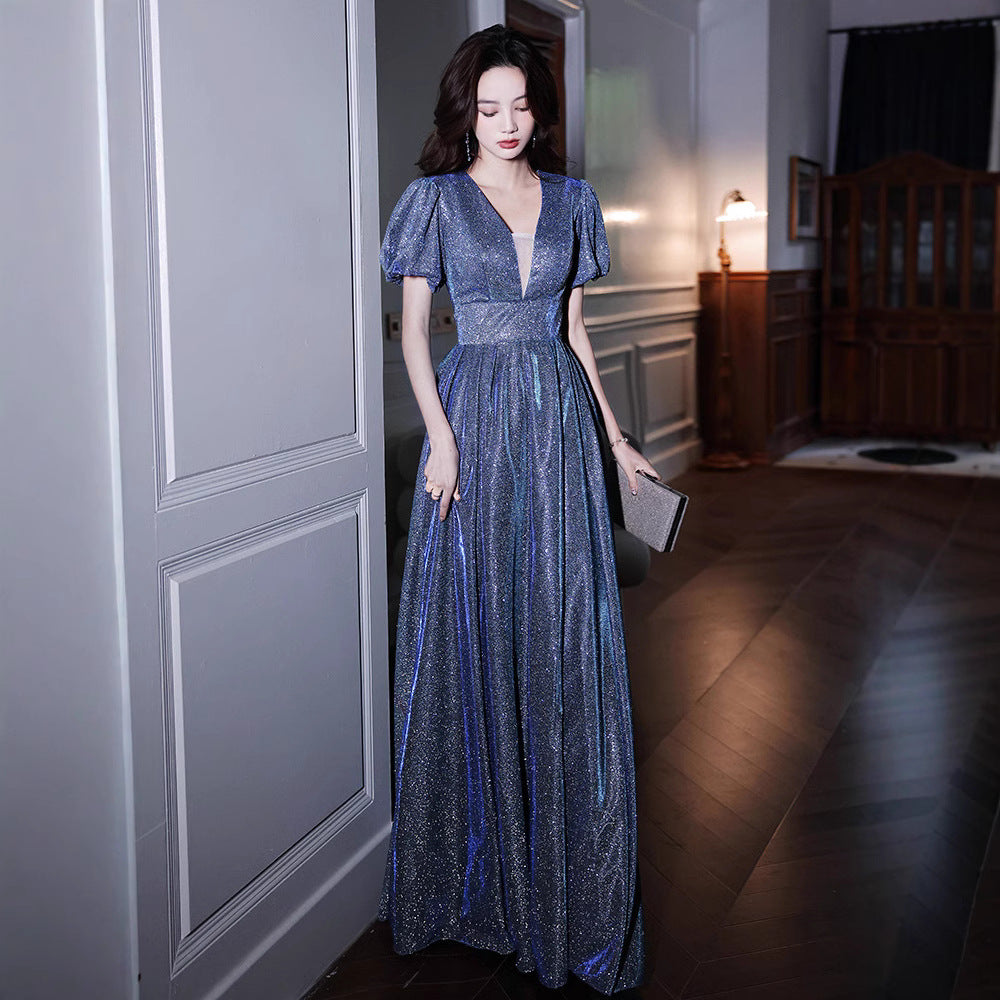 Star Evening Dress Dress Women's Banquet Elegant Princess Light Luxury Niche Toast Dress Engagement Amazing Host Autumn