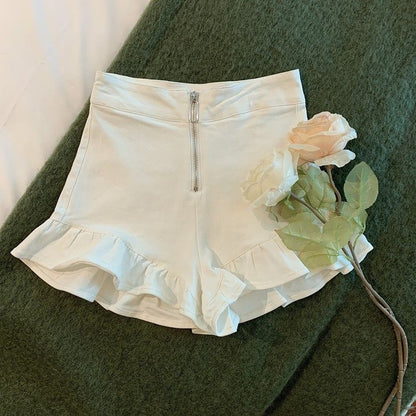 Design Sense Black Ruffled Casual Shorts Women's 2024 Summer New High Waist Slim-fit Slimming Age-reducing Pants Korean