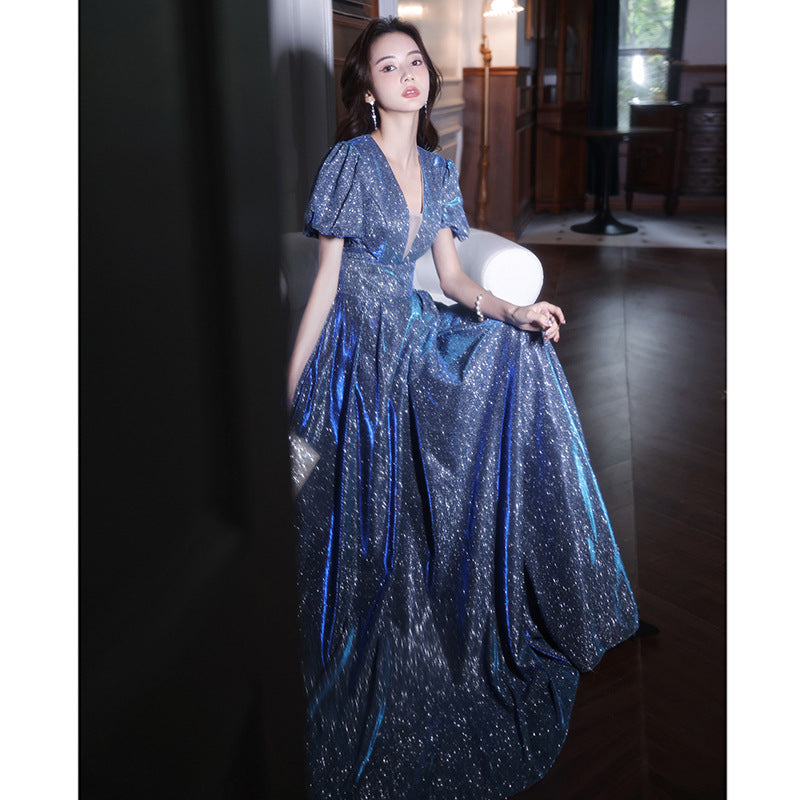Star Evening Dress Dress Women's Banquet Elegant Princess Light Luxury Niche Toast Dress Engagement Amazing Host Autumn