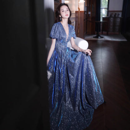 Star Evening Dress Dress Women's Banquet Elegant Princess Light Luxury Niche Toast Dress Engagement Amazing Host Autumn