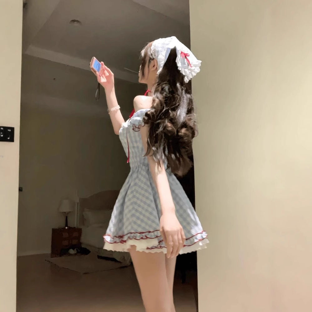 Grimm's Fairy Tale Pastoral Short Skirt Summer Waist Slimming Pure Desire Sweet Monet Garden Style French Square Neck Dress