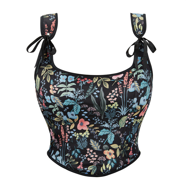 New Style Black Flower Adjustable Shoulder Strap Women's Tube Top Push-Up Top Aliexpress Cross-Border E-Commerce Supply