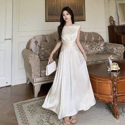 Xtdm605 French Elegant Elegant Asymmetrical Lace-Up Satin Top Large Hem Skirt Suit 2025 New Style