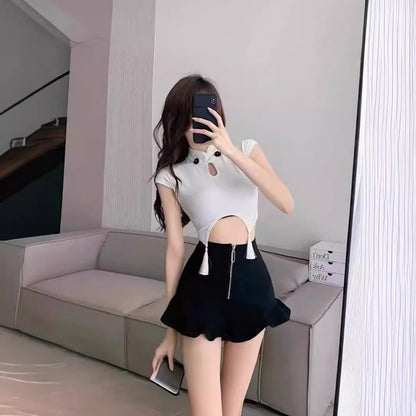 Design Sense Black Ruffled Casual Shorts Women's 2024 Summer New High Waist Slim-fit Slimming Age-reducing Pants Korean
