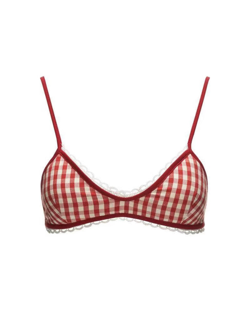 Spring and Summer Lace Plaid Corset Camisole Women's Inner 2025 Pure Desire New White Slim-fit Top with Chest Pad