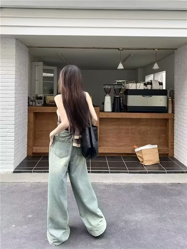 Nostalgic Blue Loose Wide Leg Jeans Women's 2025 Autumn New High Waist Pleated Design Pear-Shaped Straight Pants