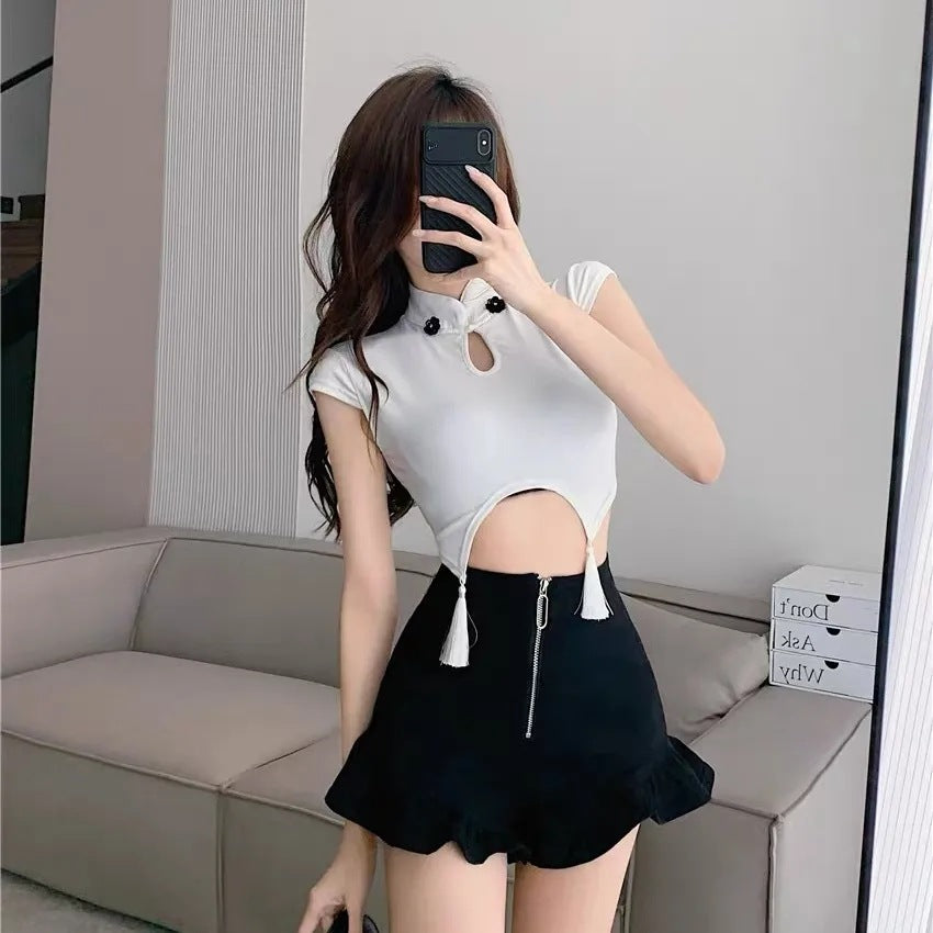 Design Sense Black Ruffled Casual Shorts Women's 2024 Summer New High Waist Slim-fit Slimming Age-reducing Pants Korean