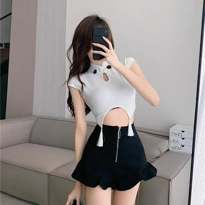 Design Sense Black Ruffled Casual Shorts Women's 2024 Summer New High Waist Slim-fit Slimming Age-reducing Pants Korean